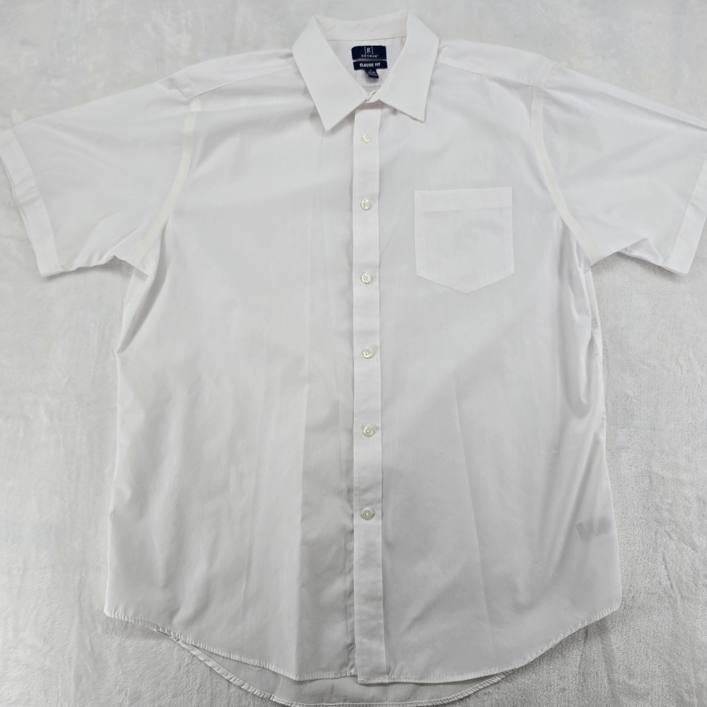 George Button Down Mens Large Shirt White Classic Fit Short Sleeve Pocket